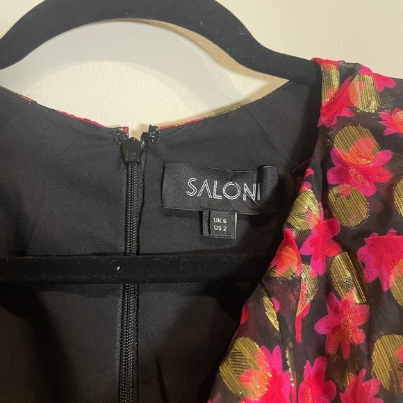 SALONI Printed Anita Dress in Red/Black/Gold Burnout Ruffle Size 2 - Picture 10 of 12